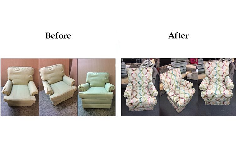 Before/After of reupholstery work carried out by Suite Illusions